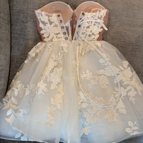 Rosie Etienne Mara Floral Applique Mini Dress with Gloves Size 2 - Picture 5 of 6